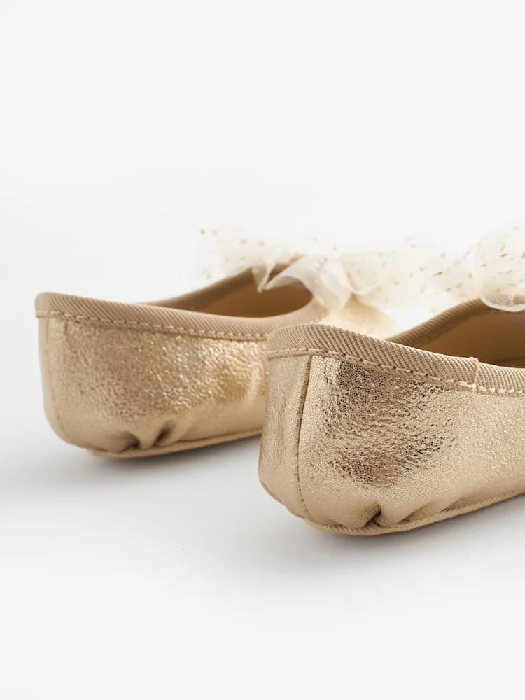 Gold Baby Bow Occasion Shoes